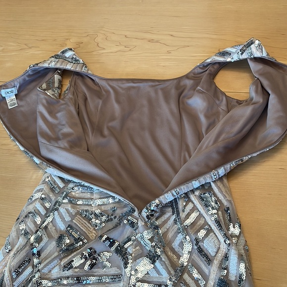 Cache Blush and Silver Sequin Geometric Design Event Cocktail Dress Sz 4 - Picture 12 of 17